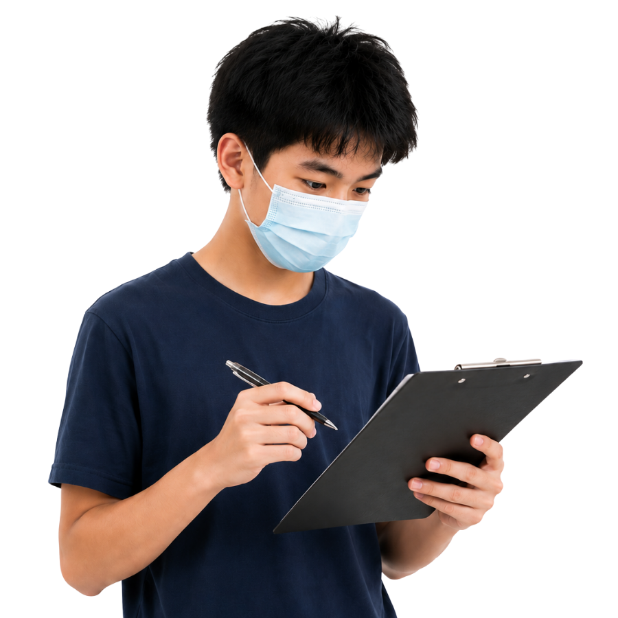 Young patient reviewing a checklist before an online doctor consultation